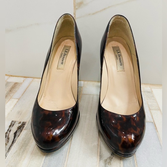 L K Bennett sledge patent leather platform Tortoiseshell color highHeels size 38 - Picture 4 of 16